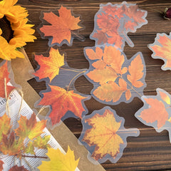 10pcs Retro PET Ink Large Sticker Fall Leaves Simulation Plants Leaf Dec