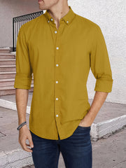 Men's Slim Solid Long-sleeve Shirt With Button Up