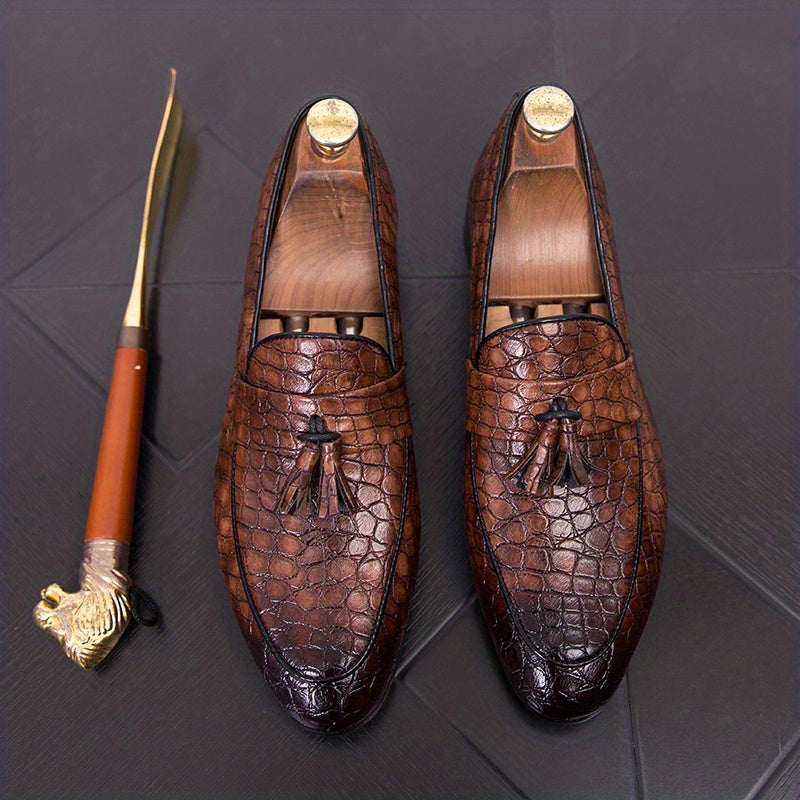 Men's Scale Print Tassel Slip On Dress Shoes