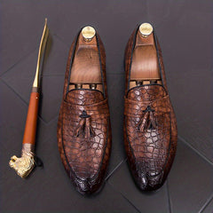 Men's Scale Print Tassel Slip On Dress Shoes