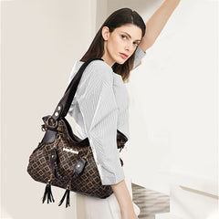 Floral Print Shoulder Bag Tassel Decor Faux Leather Purse