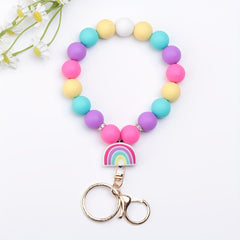 Cartoon Silicone Beaded Bracelet Keychain Decoration