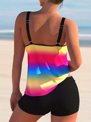Colorblock Rainbow Stripe Tankini Set