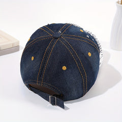 Sparkle Skull Hat for Women - Rhinestone Denim Ball Cap
