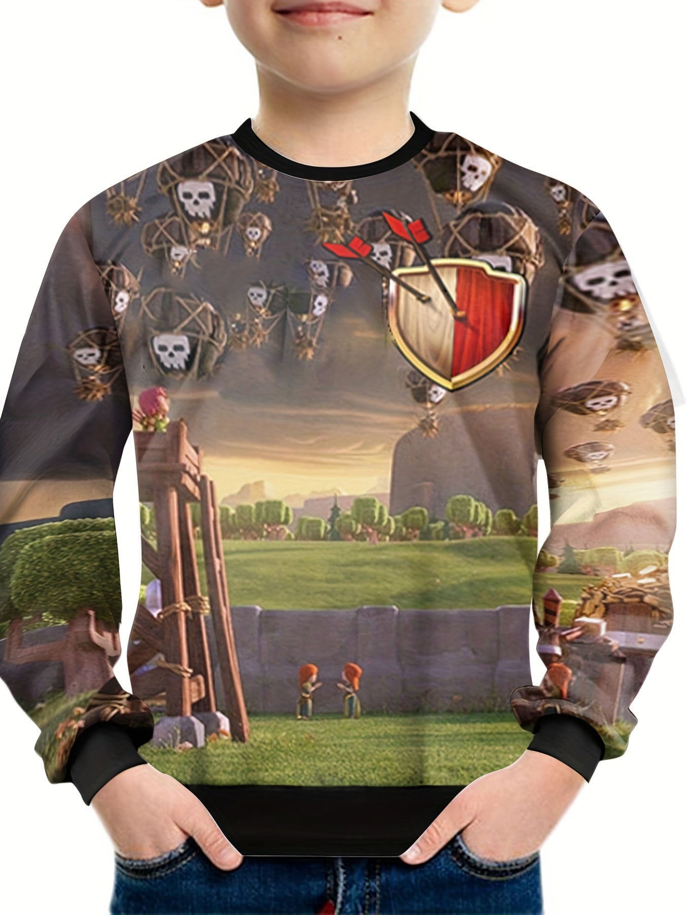 Skull Print Kid's Sweatshirt Unisex Pullover Causal Long Sleeve Top