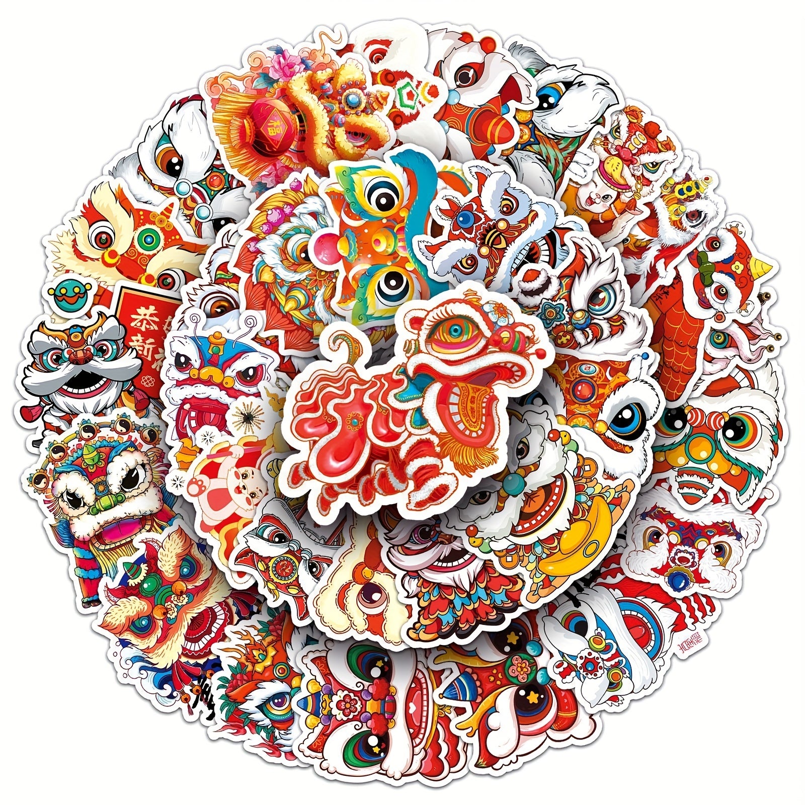 50pcs Lion Dance Stickers for Phone Laptop Skateboard Waterproof D