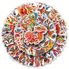 50pcs Lion Dance Stickers for Phone Laptop Skateboard Waterproof D