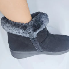 Women's Winter Faux Fur Ankle Boots Round Toe Side Zipper Short Boots