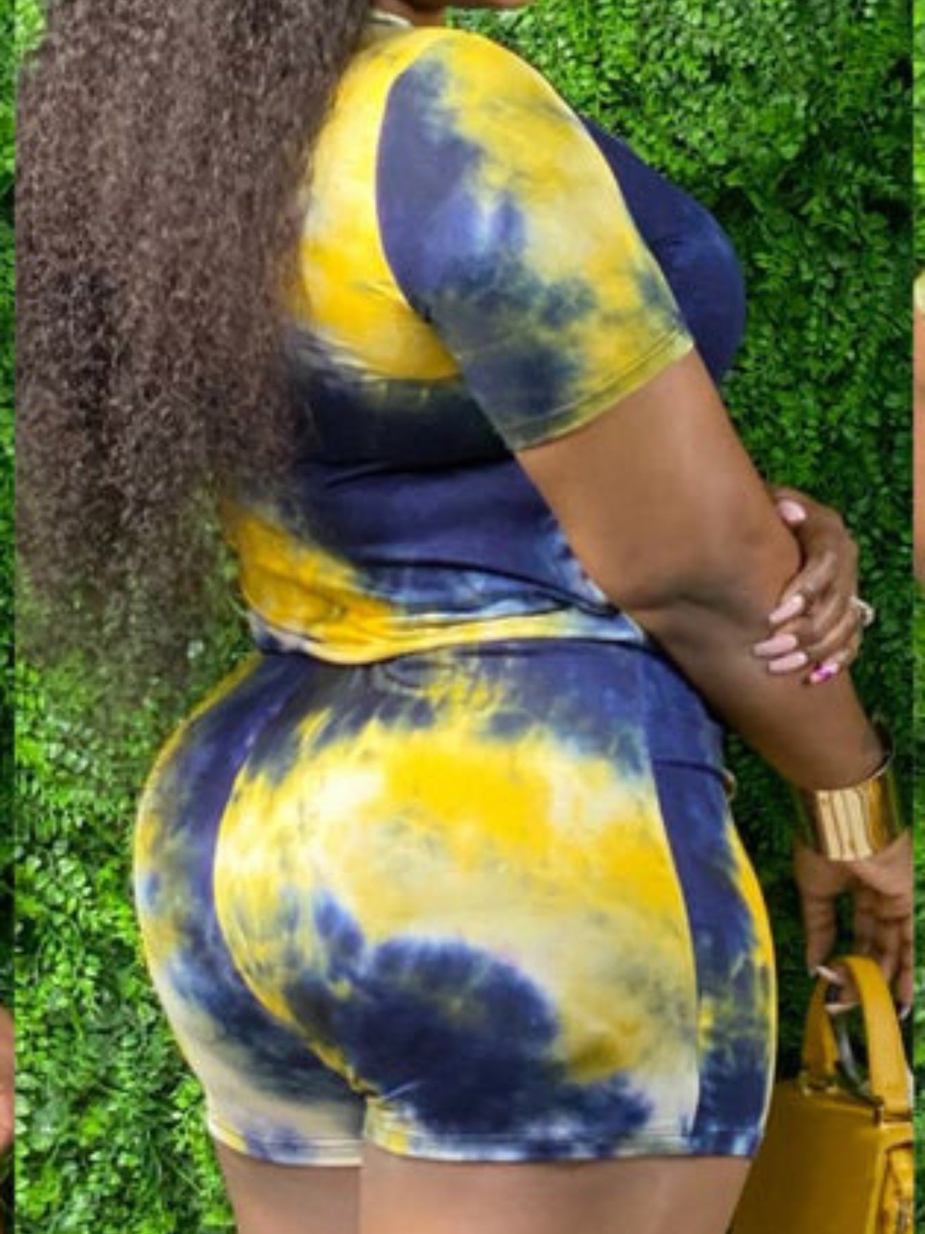 Tie Dye Print Romper Plus Size Women Medium Stretch Round Neck Jumpsuit Shorts