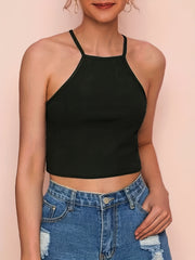 Ribbed Crop Spaghetti Strap Cross Back Cami Top for Summer