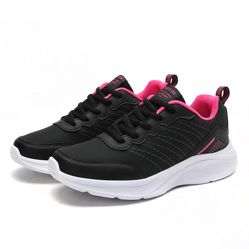 Women's Lace-Up Running Shoes Faux Leather Sneakers