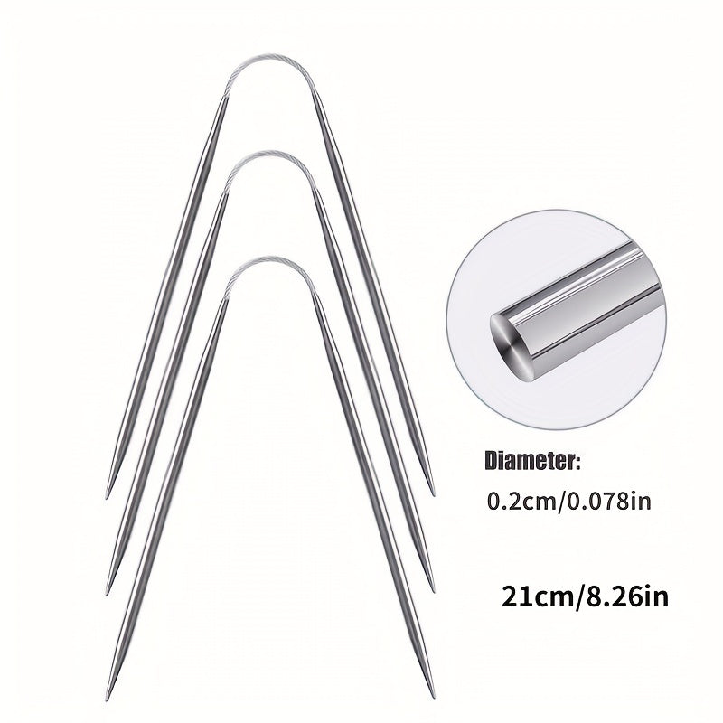 3pcs Stainless Steel Flexible Knitting Needles