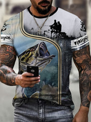 Men's Fishing Themed 3D Print Short Sleeve Round Neck T Shirt