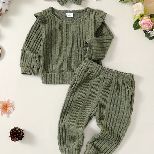 Baby Girls Pullover Sweatshirt Ruffle Sleeve Tops Pants
