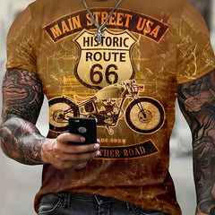 Men's Motorcycle Print T shirt Round Neck Tee Shirt For Summer