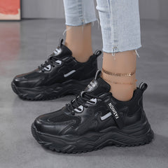 Women's Faux Leather Chunky Sneakers Casual Outdoor Running Shoes
