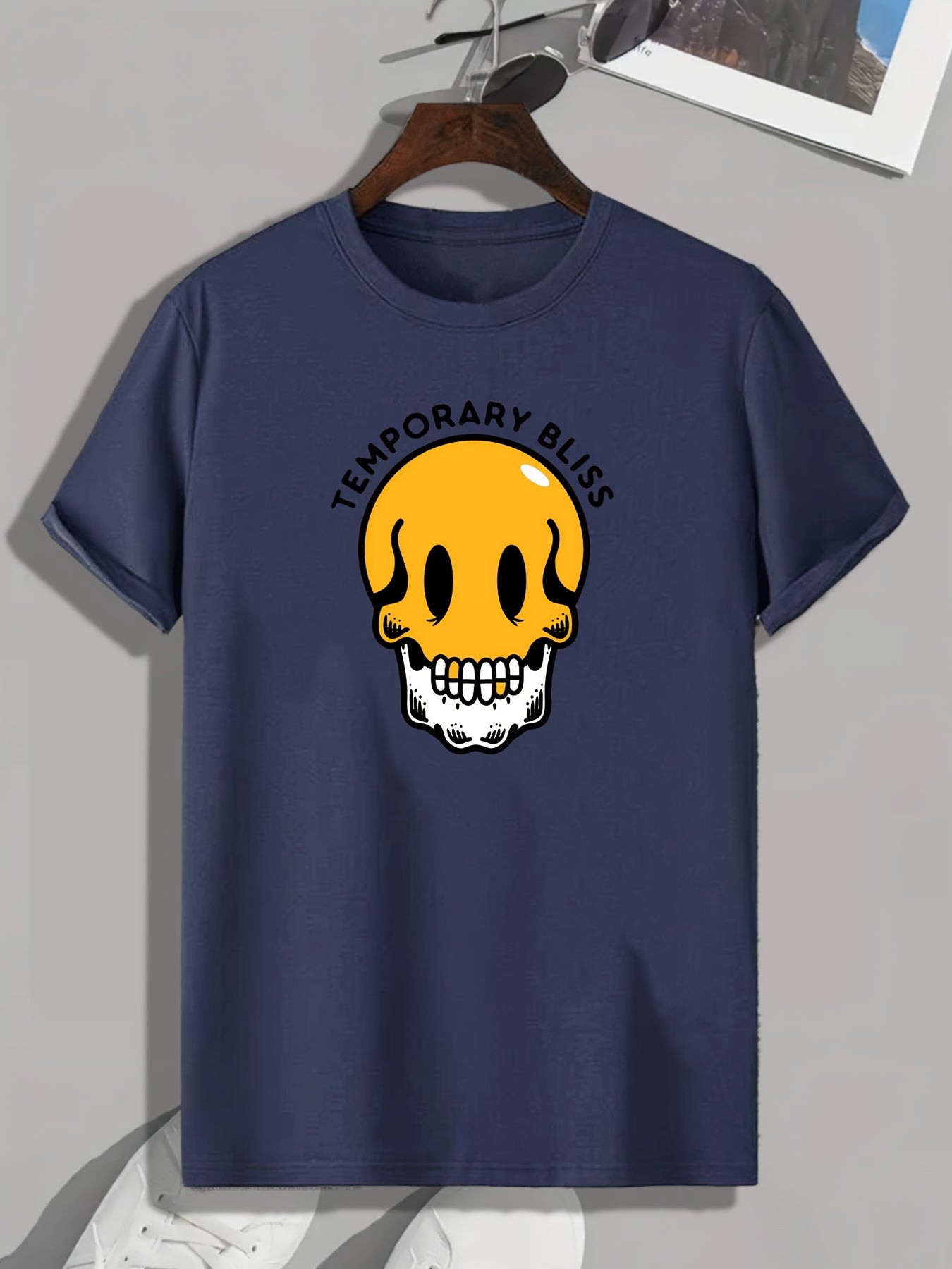 Skull Pattern Print Men's Comfy Sports T shirt Graphic Tee