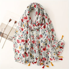 Flower Printed Fringe Shawl Large Sunscreen Blanket Long Shawl Wrap Scarf