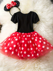 Polka Dot Princess Skirt with Bow Dress and Headwear