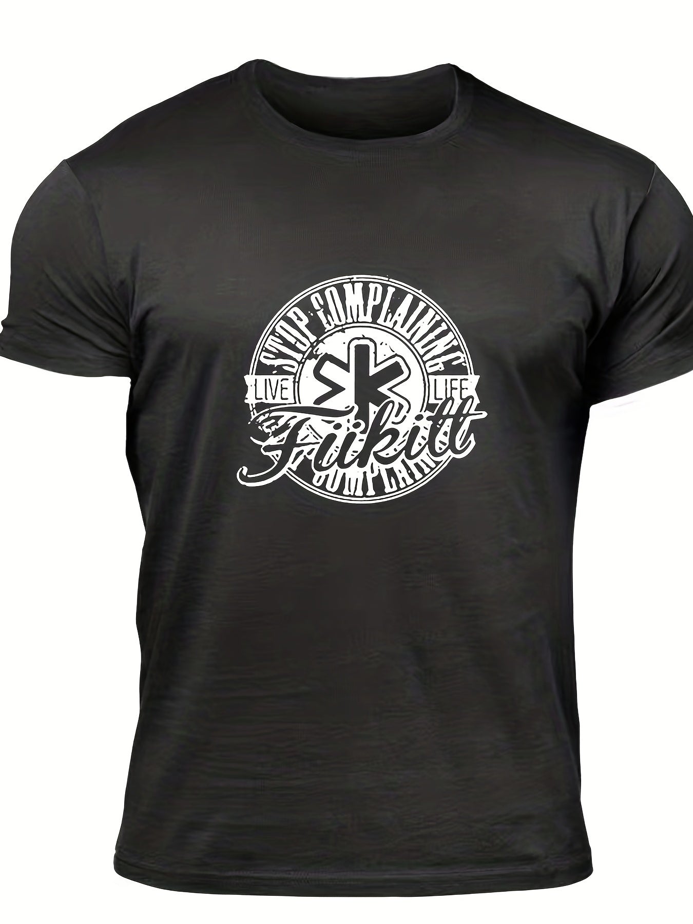 Men's Complaining Print T-shirt Stretch Crew Neck Tee