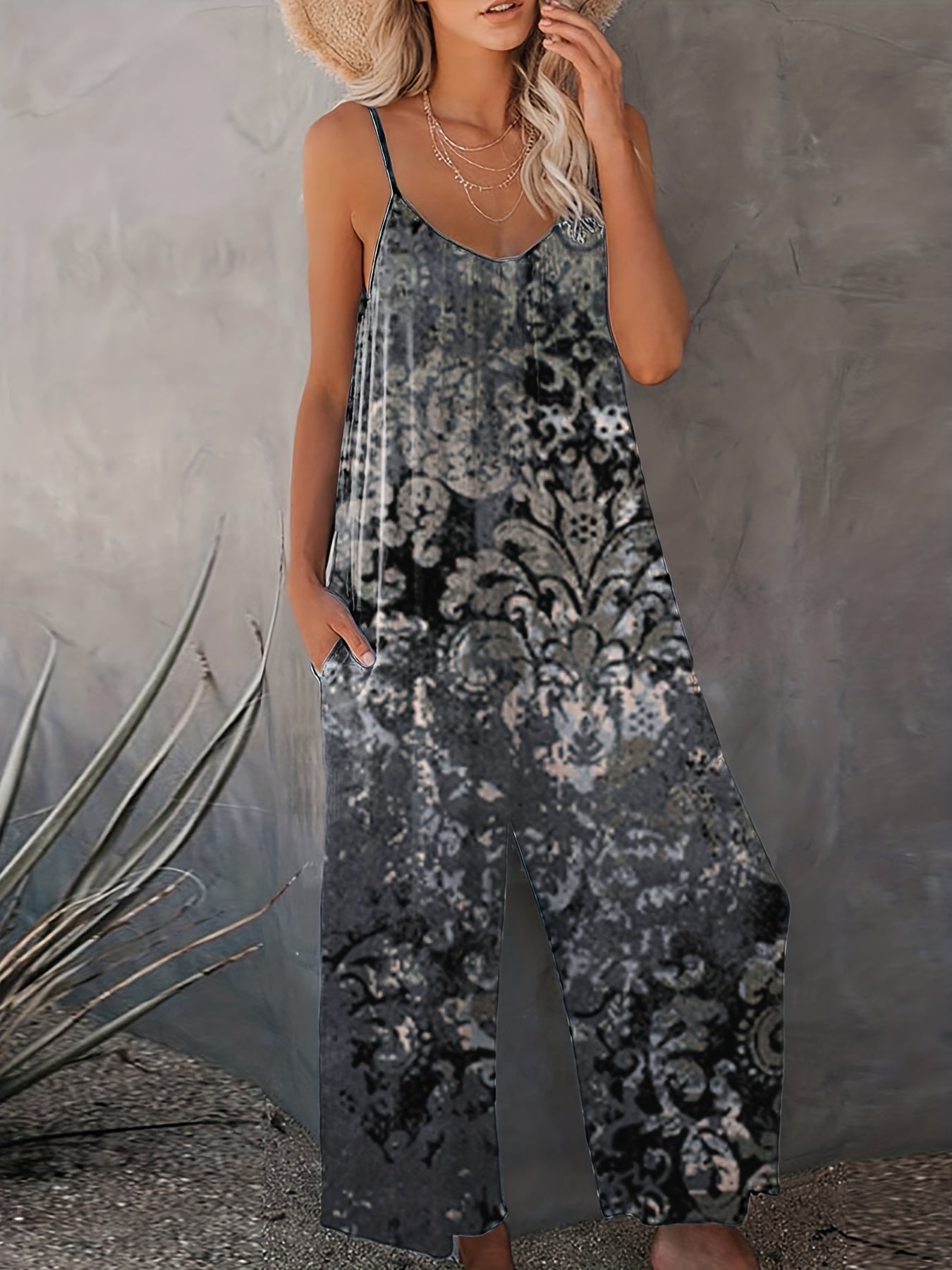 Boho Sleeveless Wide Leg Jumpsuit for Women