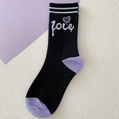 6 Pairs Heart Print Socks Mid Tube Women's Stockings