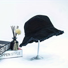 Dark Lined Raw Edge Bucket Hat Sun Hat Sunshade All-match Casual Hat