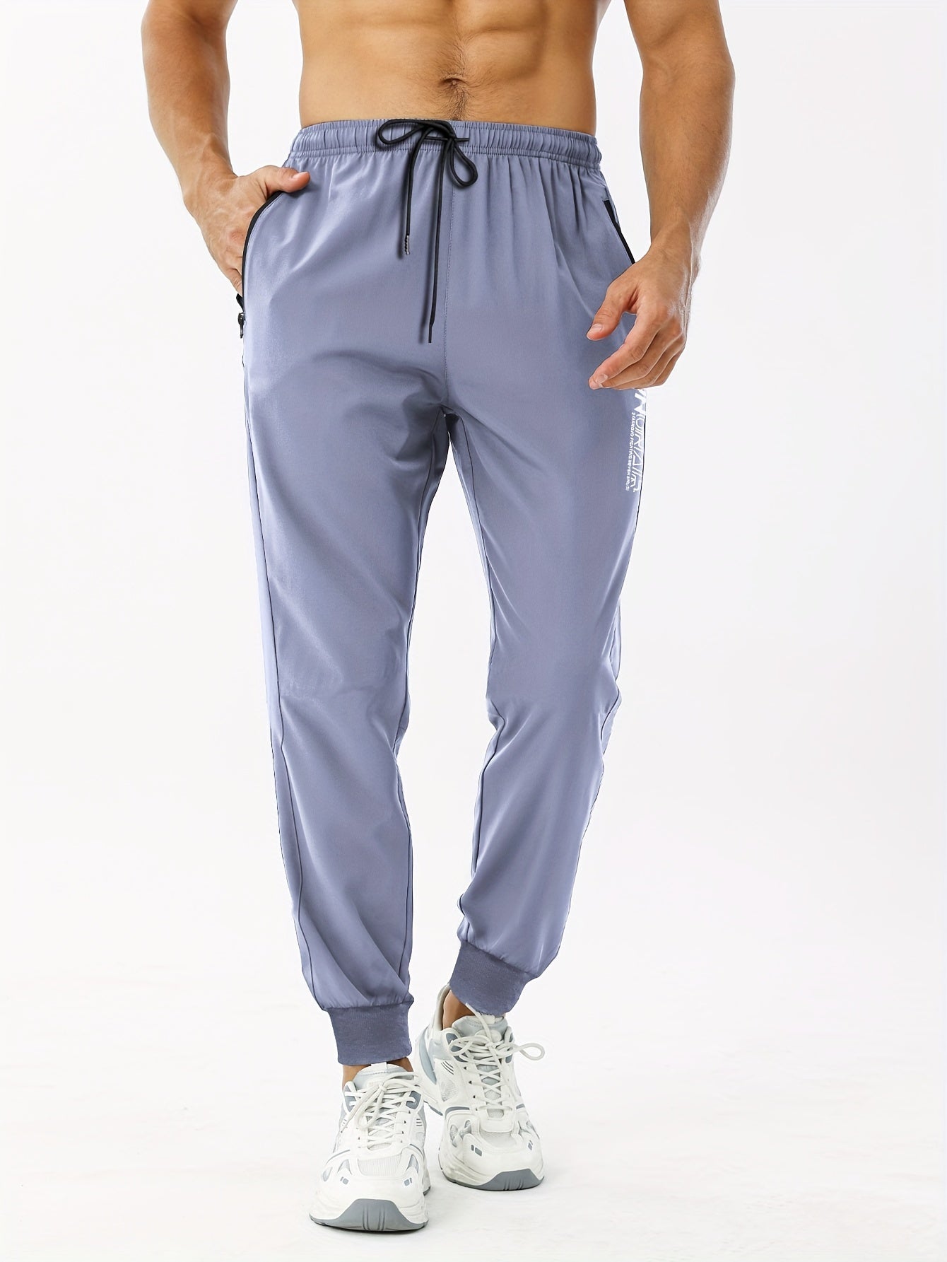 Men's Letter Print Joggers Zipper Pockets Athletic Sweatpants