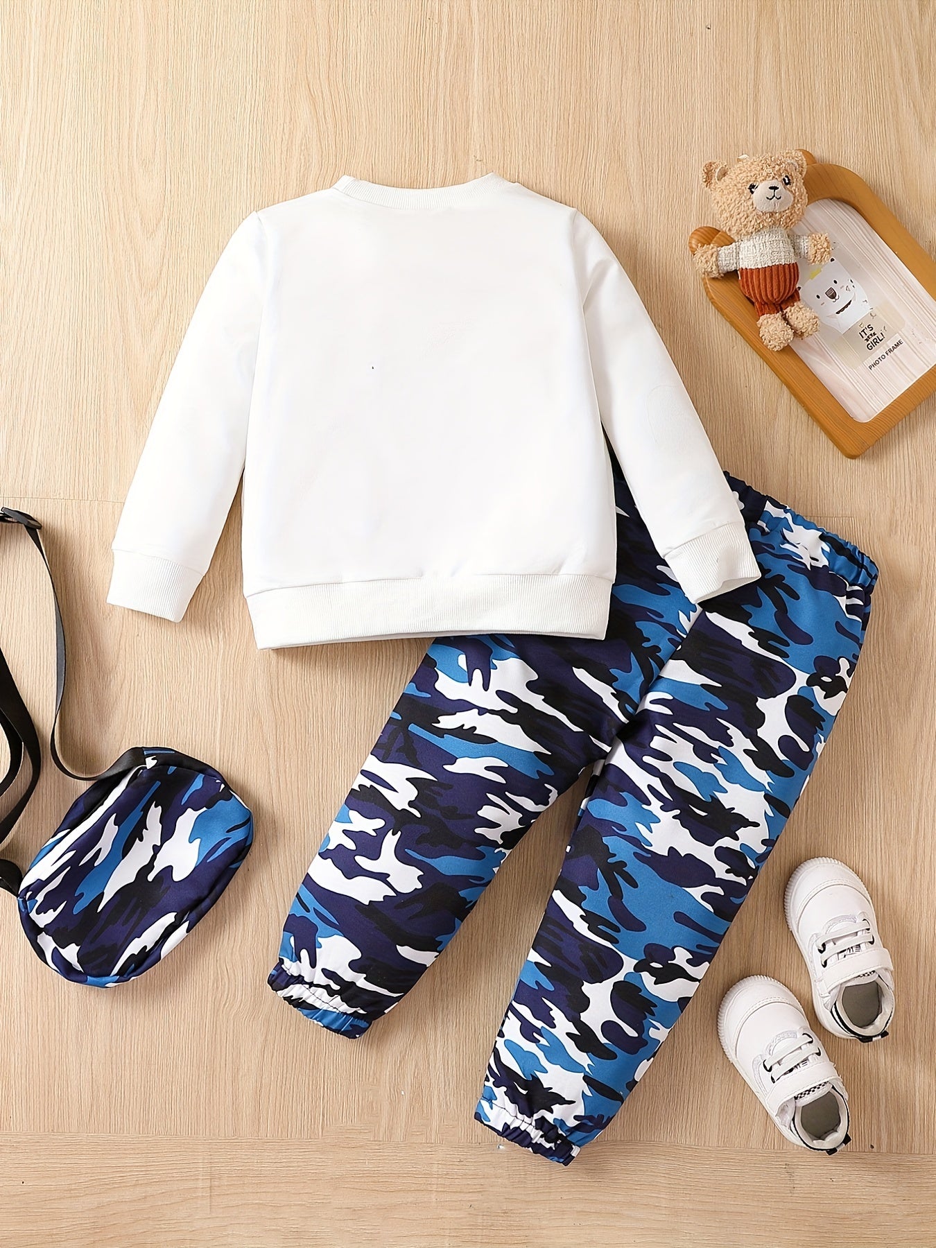 Toddler Boy's Camo 3pcs Sweatshirt Set Astronaut Bear Print T