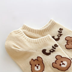 5pairs Girls Kids Bear Pattern Ankle Socks Breathable Low Cut Boat Socks