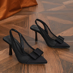 Bowknot Mesh High Heel Slingback Sandals for Women