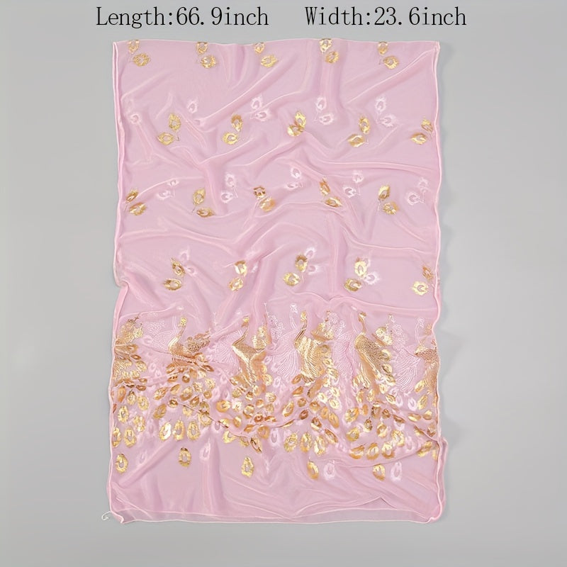 Peacock Hot Stamping Scarf Thin Breathable Shawl Women Sunscreen Windproof