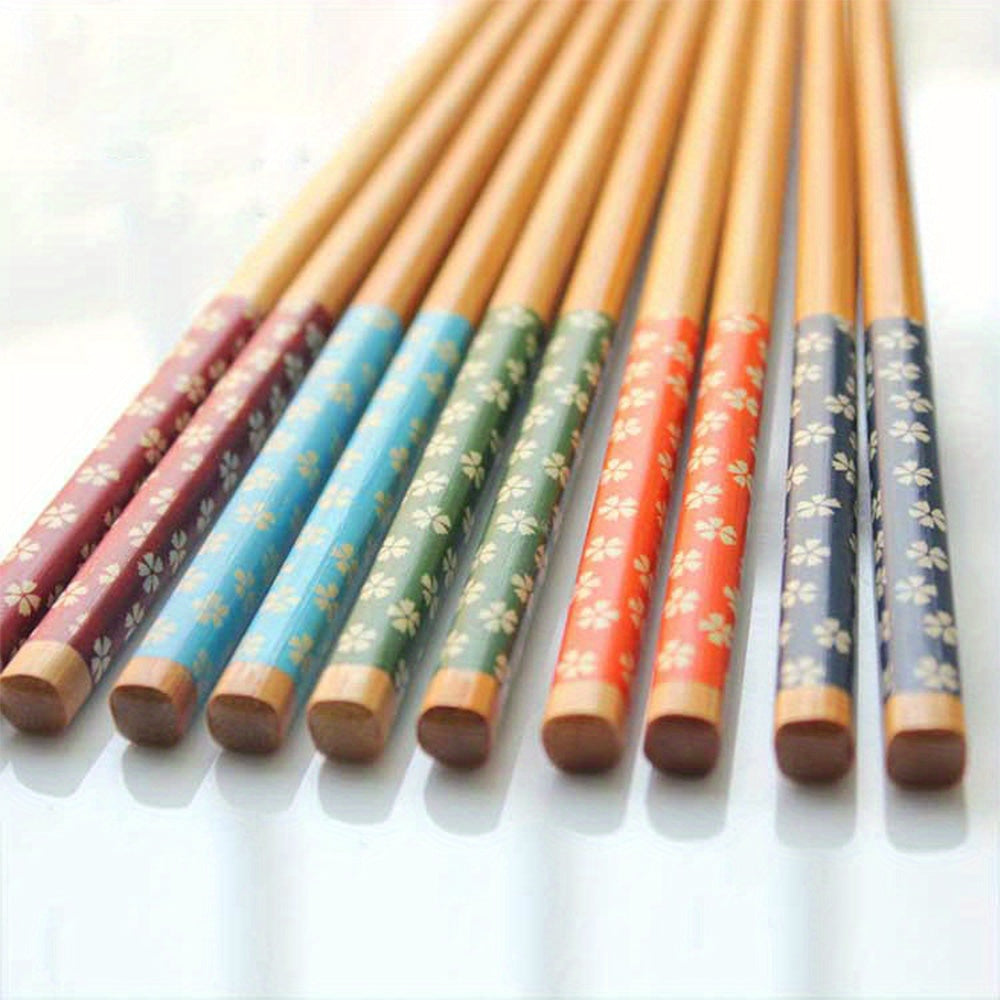 5 Pairs Bamboo Chopsticks Floral Print Chinese Style Tableware