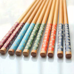 5 Pairs Bamboo Chopsticks Floral Print Chinese Style Tableware