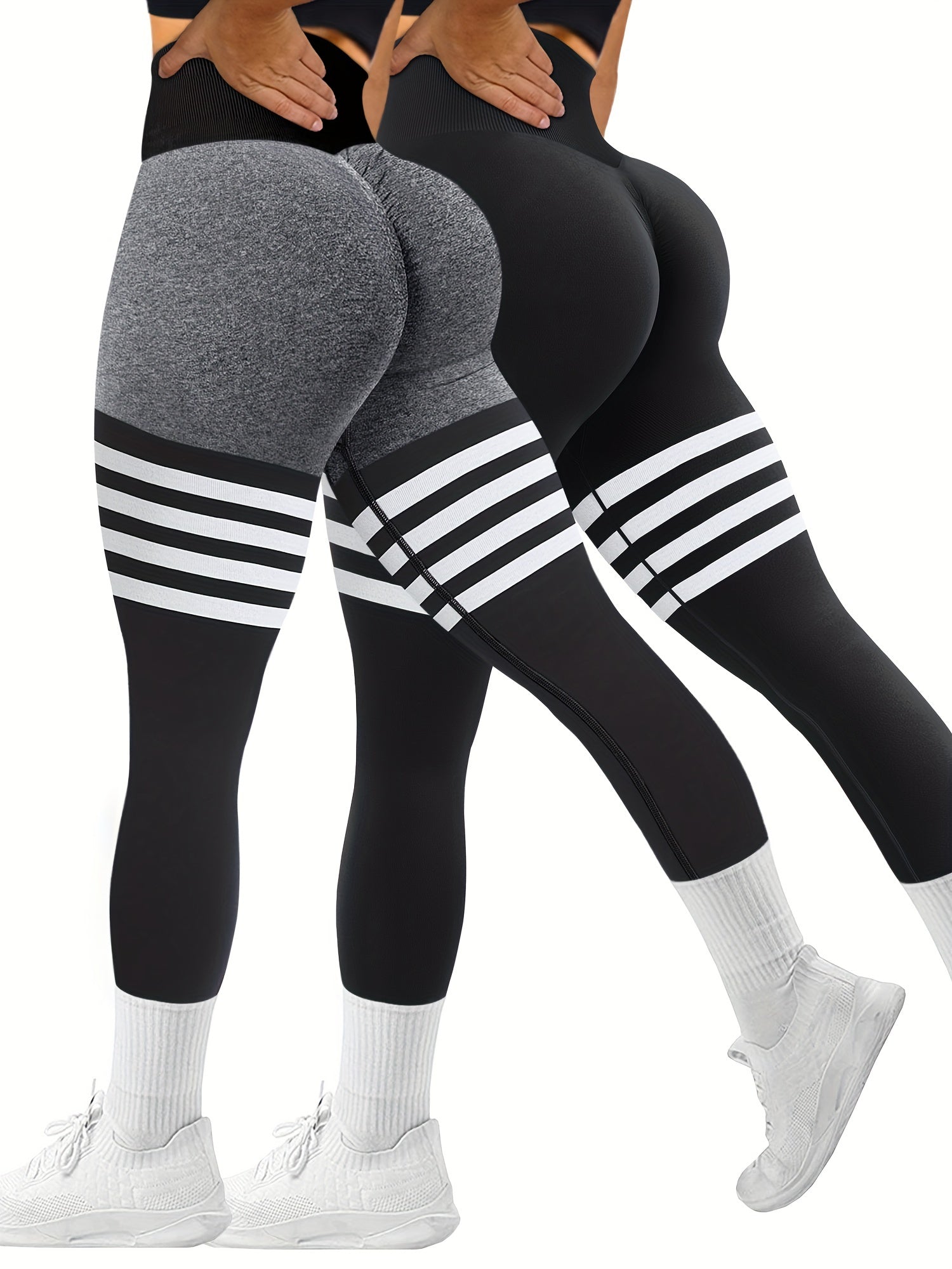 Striped Butt Workout Leggings For Women Booty Lifting High Waist Yoga Pants