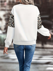 Leopard Print Crew Neck Pullover Sweatshirt Women's Clothing