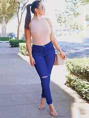 Ripped Button Fly High Rise Skinny Jeans
