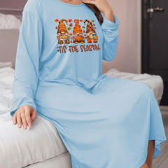 Letter & Dwarf Print Long Sleeve Sleep Dress