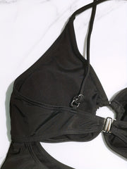 Ring Linked Criss Cross V Neck One Piece Swimsuit