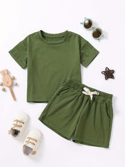 2pcs Boys Cotton T-Shirts & Drawstring Shorts Set Summer Clothes