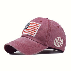 Flag Embroidery Baseball Cap Washed Distressed Denim Dad Hat