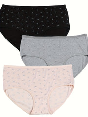 3 Pack Plus Size Panties Set Women's Plus Ditsy Floral Print Underwear