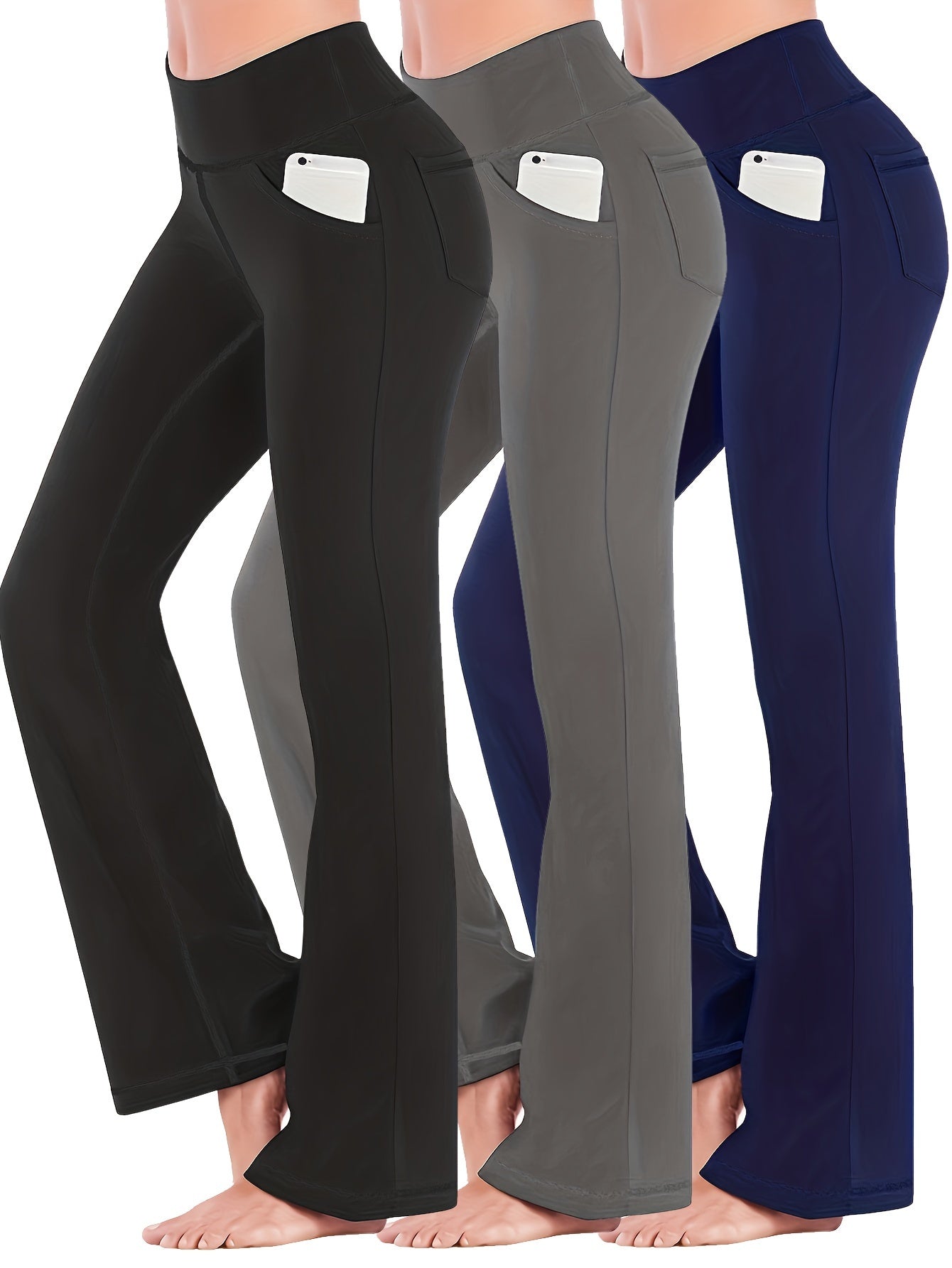 Women's Plus Size Flared Leg Yoga Fitness Trousers 3pcs Set