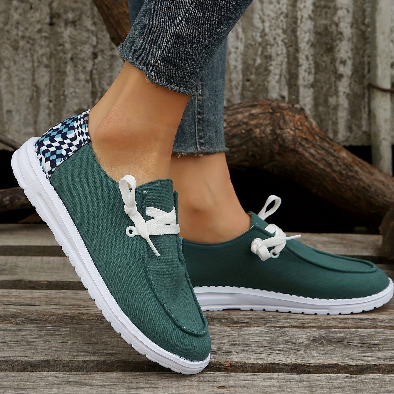 Women's Geometric Pattern Canvas Shoes Lightweight Loafers