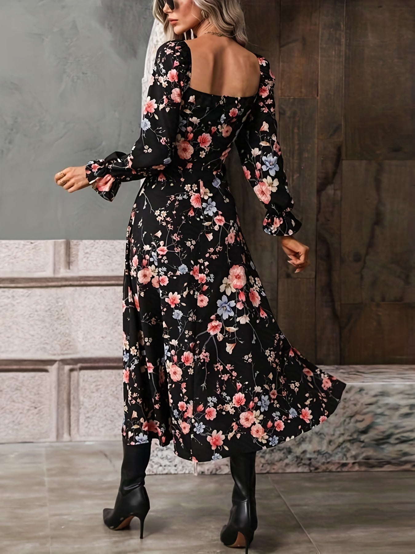 Floral Print Long Sleeve Dress Women's Clothing