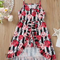 Girls Flower Print Ruffled Cami Dress Skort for Summer Holiday Party