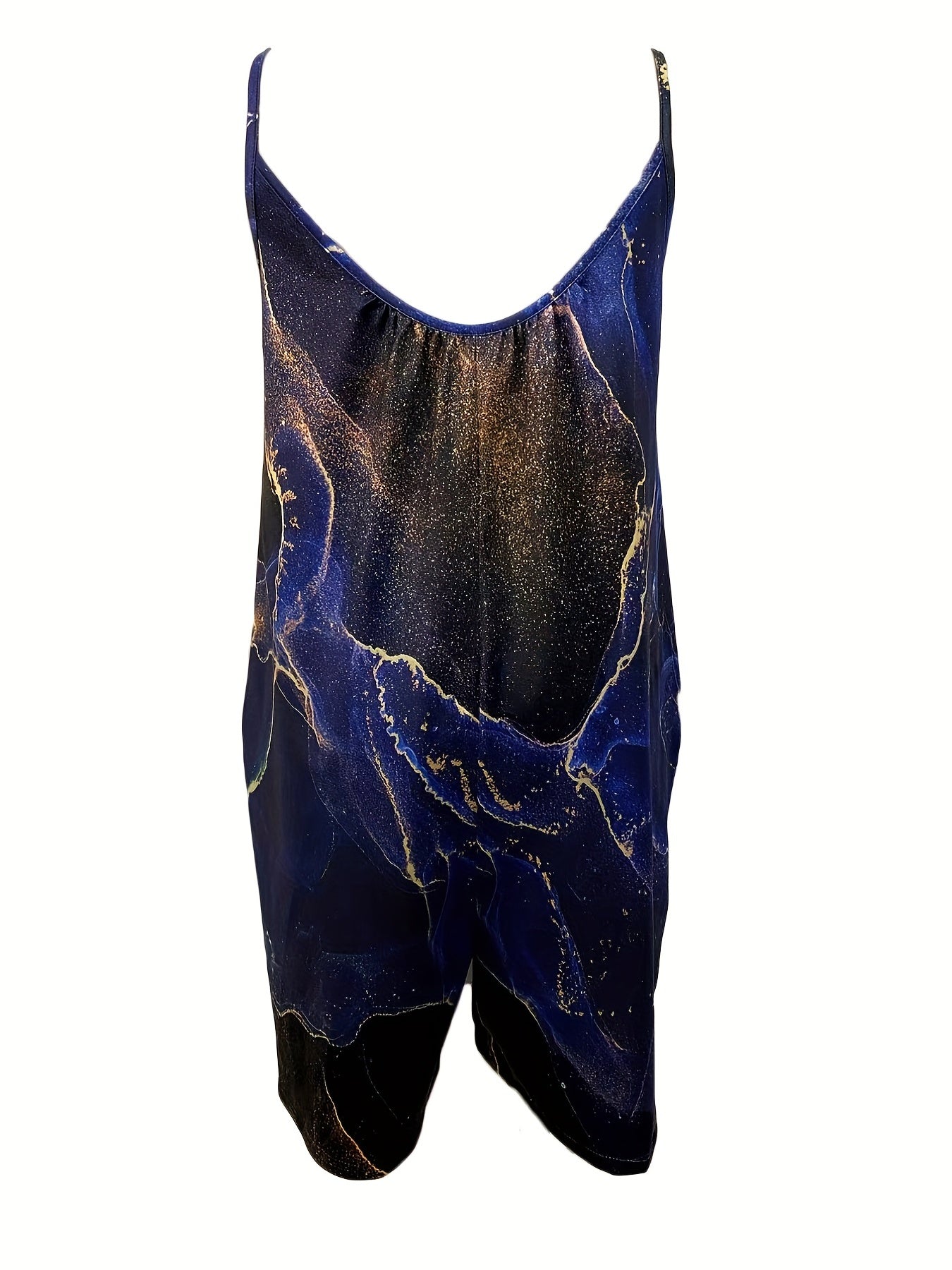 Marble Print Spaghetti Strap Romper Casual V Neck Sleeveless Romper