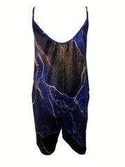 Marble Print Spaghetti Strap Romper Casual V Neck Sleeveless Romper
