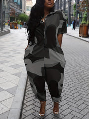 Elastic Bottom Jumpsuit Casual Short Sleeve Button Jumpsuit