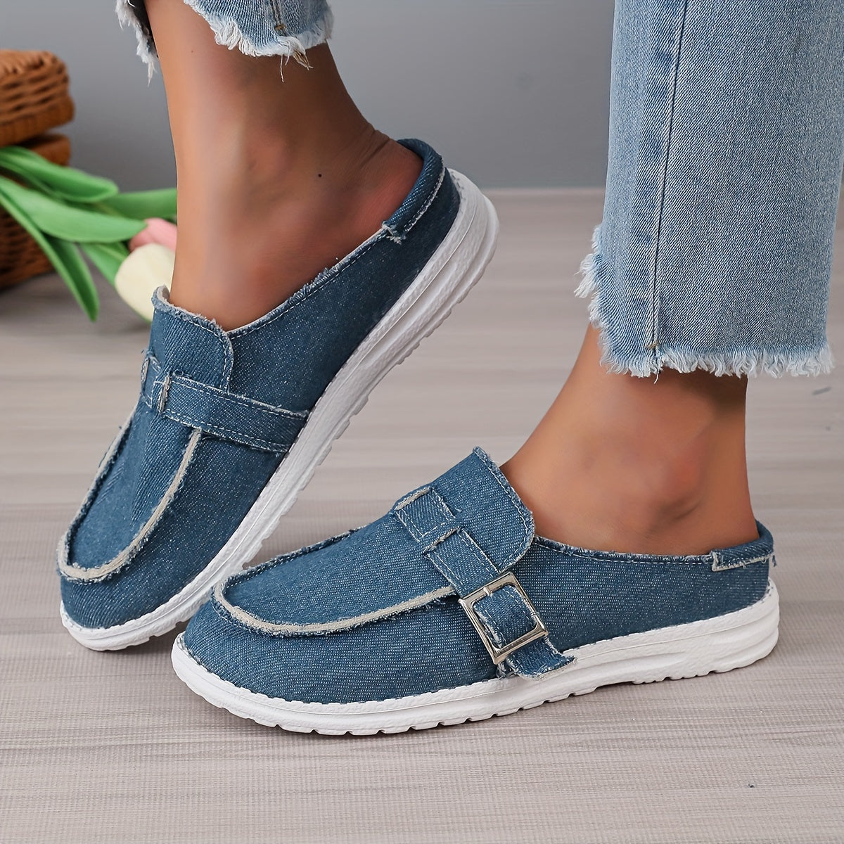 Women's Denim Mule Sneakers Slip On Casual Shoes